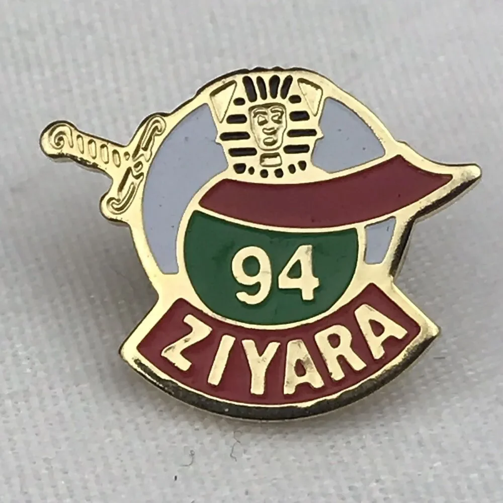 Vintage Ziyara Shrine 94 Enamel Lapel Pin Masonic Sword Scimitar Badge